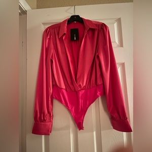 Pink satin bodysuit